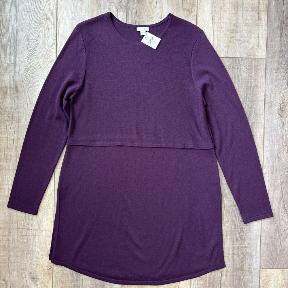 NEW J.Jill Womens Wool Blend Knit Grace Tunic Sweater Size M Purple Side Slits